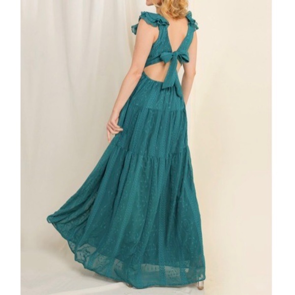 Minuet Dresses & Skirts - {NEW} Vici Debbie Ruffle Embroidered Chiffon Floor-Length Dress Teal S